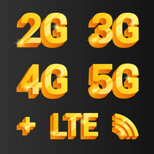 金色向量集。2g3g4g5g connetcion 图标