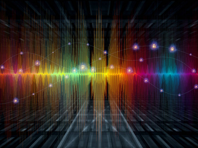 波函数系列。背景彩色正弦振动, 光和分形元素, 以补充你的设计, 在声音均衡器, 音乐频谱和量子概率的主题