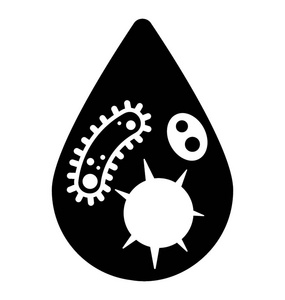 水中的细菌和显示水污染图标照片