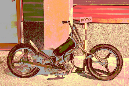 复古老式摩托车自行车与音符摩托