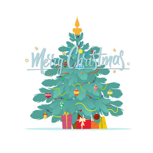 圣诞节背景与装饰的树和礼品盒