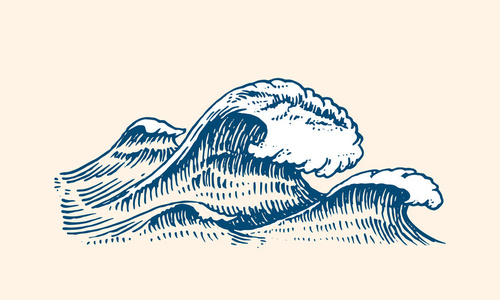 潮图大西洋潮汐波.老式的旧雕刻手工画的标签.