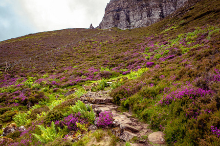 Quiraing 远足小径景观上的斯凯岛苏格兰自然体验