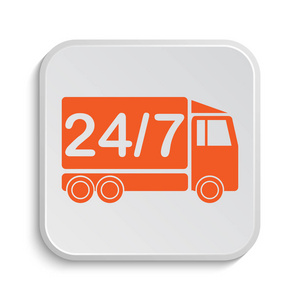 24 7 送货卡车图标。白色背景上的互联网按钮