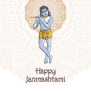 印度年轻的神主奎师那.快乐建摩斯达密矢量照片