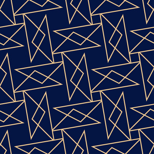 金色的几何装饰在蓝色背景。网络纺织品和墙纸无缝模式
