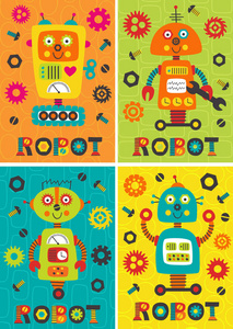 带机器人的海报2部分矢量插图, eps