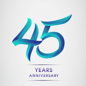45年周年纪念庆祝标识蓝色被隔绝在白色背景。第九十八张请柬横幅和贺卡的生日标志
