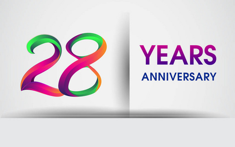 28周年纪念庆祝标志, 五颜六色的设计标识在白色背景被隔绝, 矢量元素为庆祝第九十九生日党