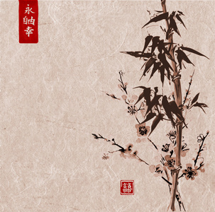 竹子和樱花的背景图片