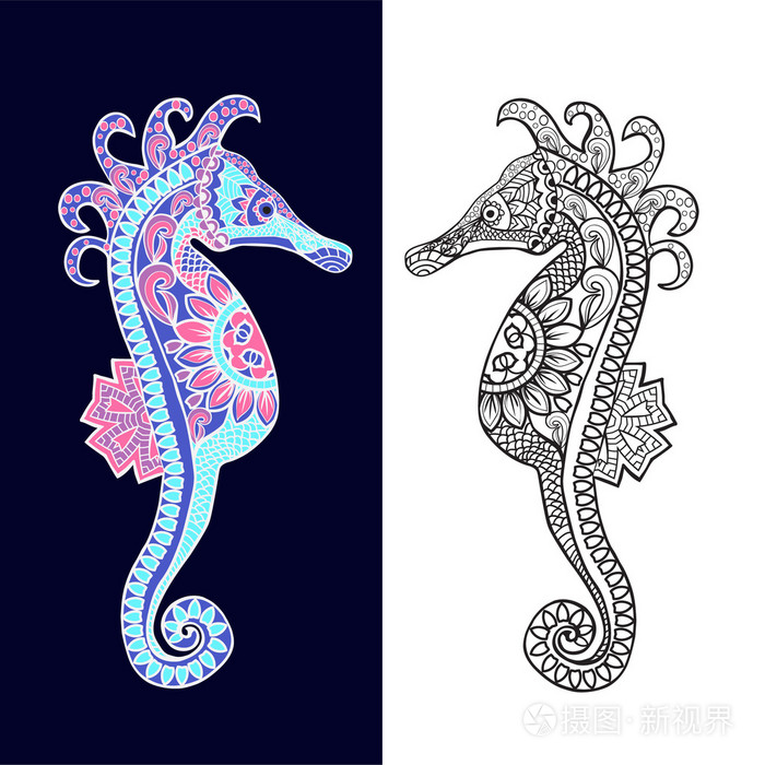 在zentagle 风格的装饰海马