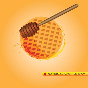 蜂蜜滴水与勺子在全国华夫饼日图片