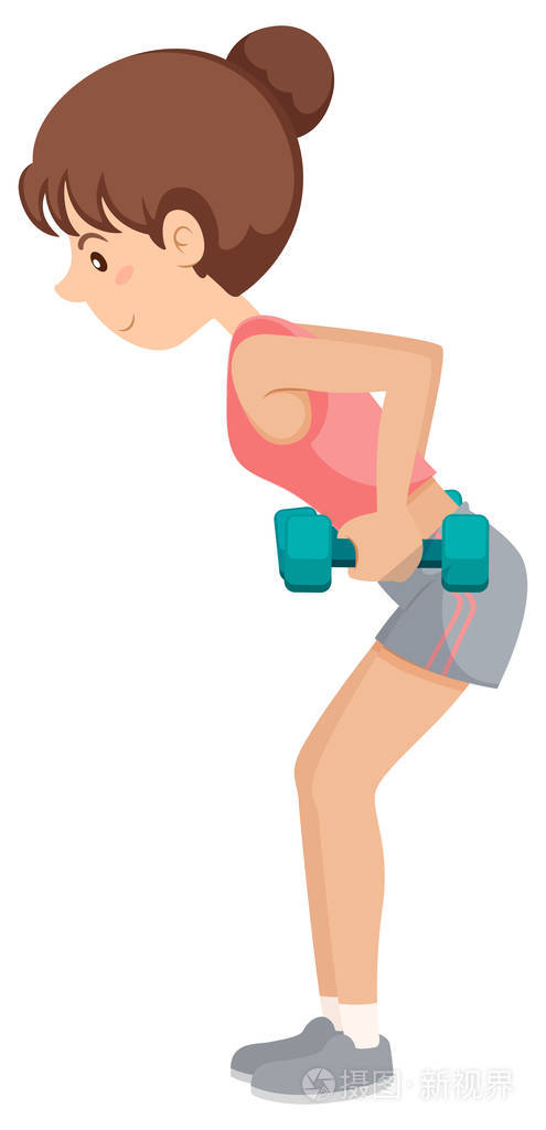 一个女孩举起哑铃插图