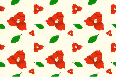 红花绽放美丽与绿叶图案印刷媒体背景插图