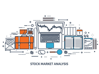 矢量图。 平坦的背景。 市场贸易。 交易平台