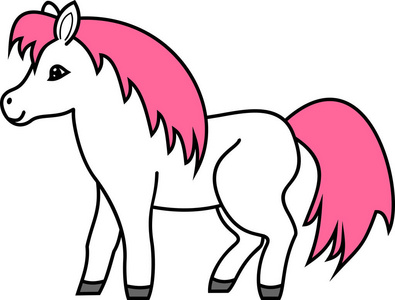 白色可爱卡通小马与粉红色鬃毛