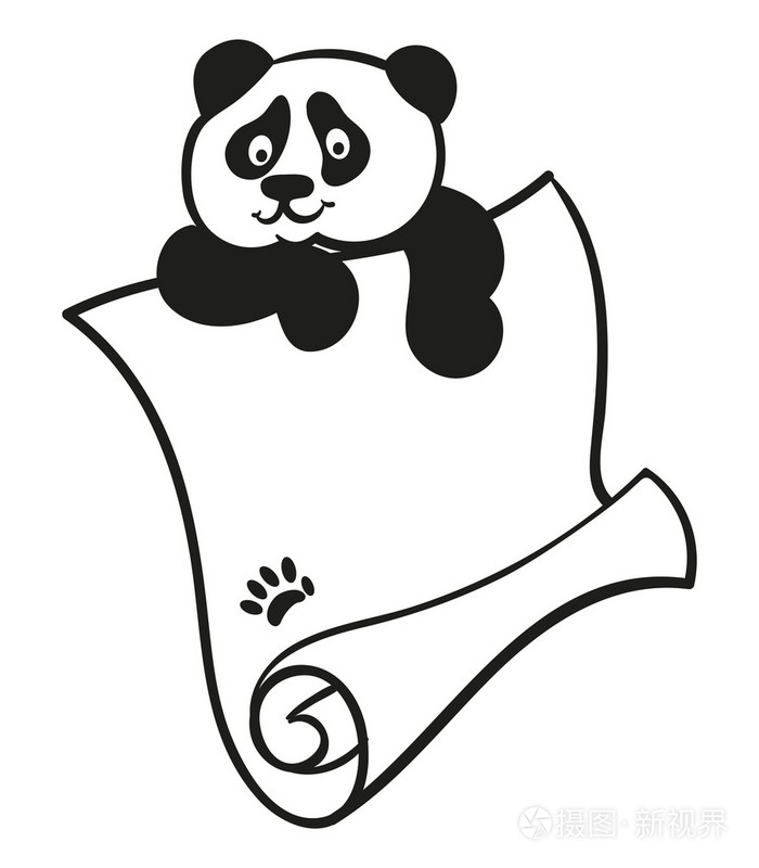 熊猫与一张纸在他的爪子插画-正版商用图片0s6c28-摄图新视界