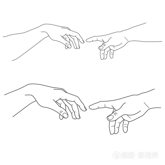 亚当与上帝的手,触摸,希望,帮助,矢量图
