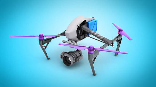 电影概念通用设计遥控空中无人机飞行3d 渲染蓝色