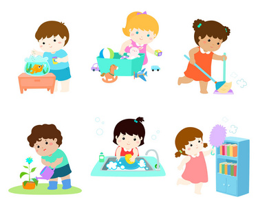 孩子做家务图片