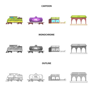 列车和车站符号的孤立对象。火车票股票矢量图集
