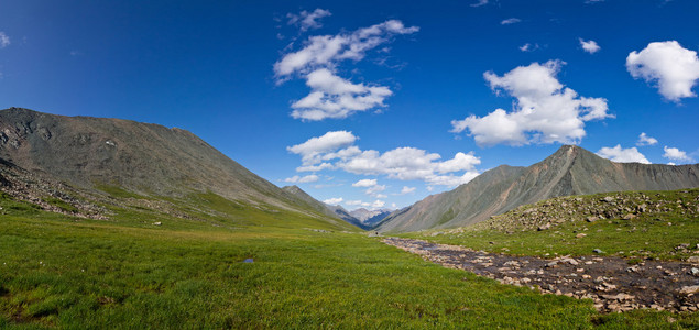 全景绿色山谷与河妍