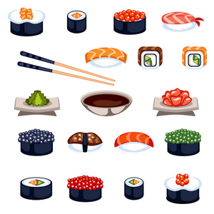 寿司和卷食品矢量图标