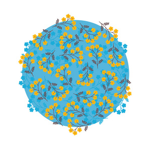 在圆形的蓝色背景矢量花卉图案
