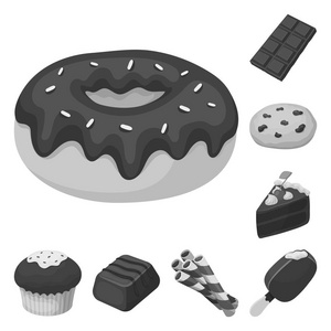 巧克力甜点单色图标集合中的设计。巧克力和糖果矢量符号股票网页插图