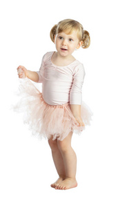 女性儿童肖像练习经典芭蕾在白色背景下分离
