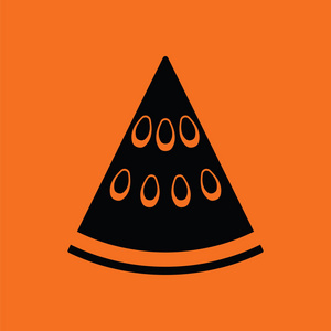 西瓜的图标。橙色背景与黑色。矢量插图