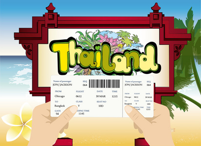 帕塔亚空白的航空公司的登机证在手插画