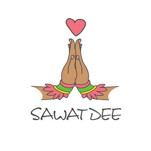 两个手,卡通泰国欢迎 sawatdee照片