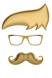 眼镜和胡子图标被隔离在白色背景3d 插图