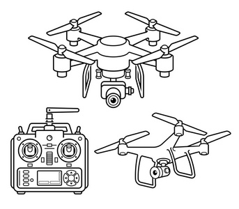 无人机剪影图标设置。矢量插图