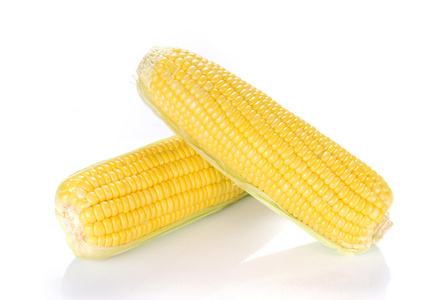 在白色背景上的新鲜玉米