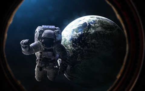 在蓝色恒星的光线下的深空间.抽象科幻小说.