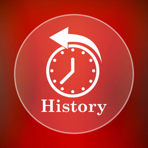 历史图标。红色背景上的互联网按钮
