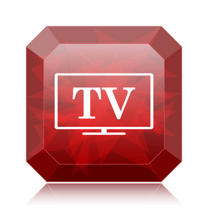 电视图标, 红色网站按钮白色背景