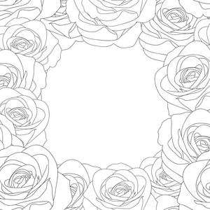 美丽的玫瑰轮廓边框罗莎孤立的白色背景。情人节。矢量插图
