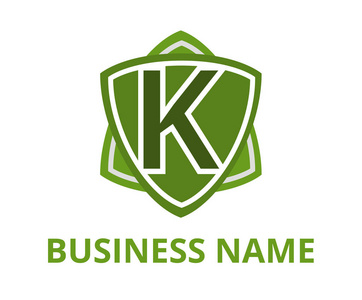 绿色简单三角盾形六角星标志图形设计以现代清洁的样式为保护或安全公司以最初的类型字母 k 在它