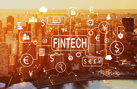 Fintech 的主题与鸟瞰纽约天际线