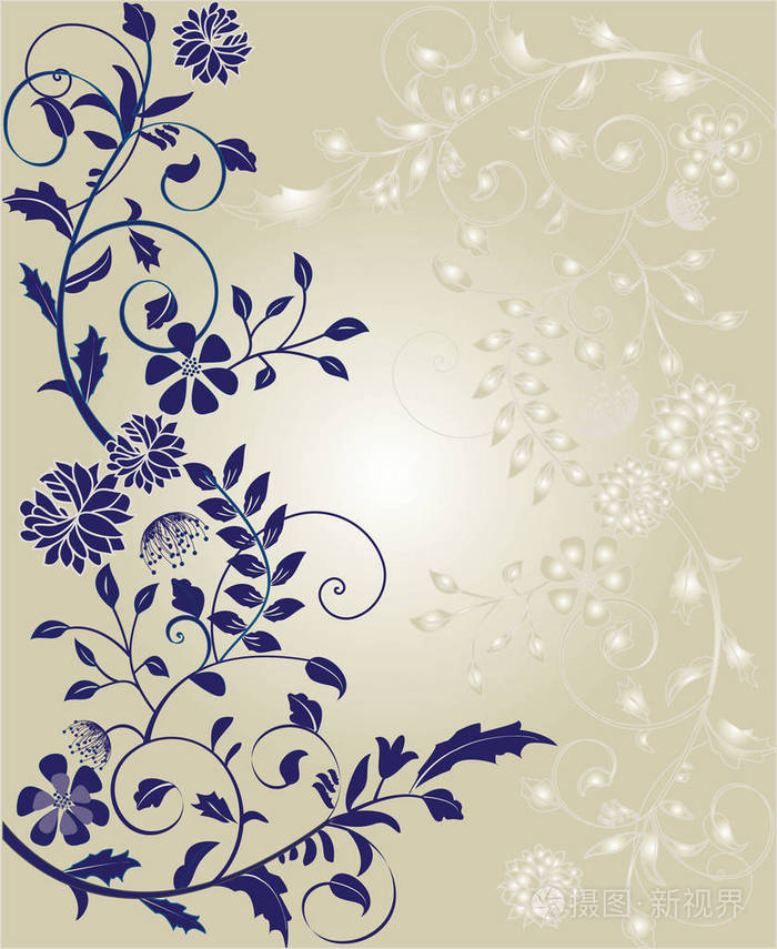 复古的邀请卡与华丽典雅复古抽象花卉设计.矢量插图