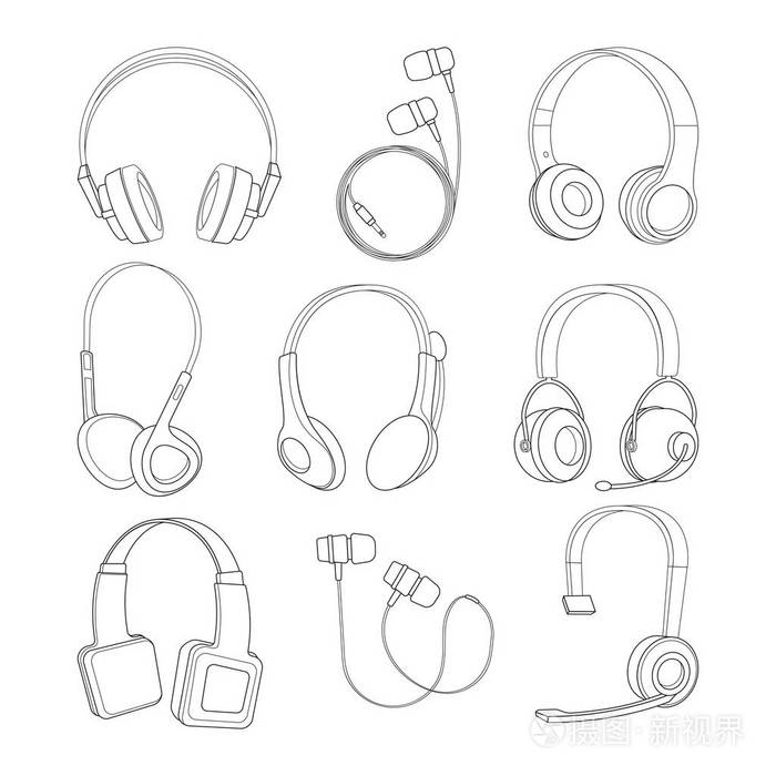矢量单音线图片集耳机