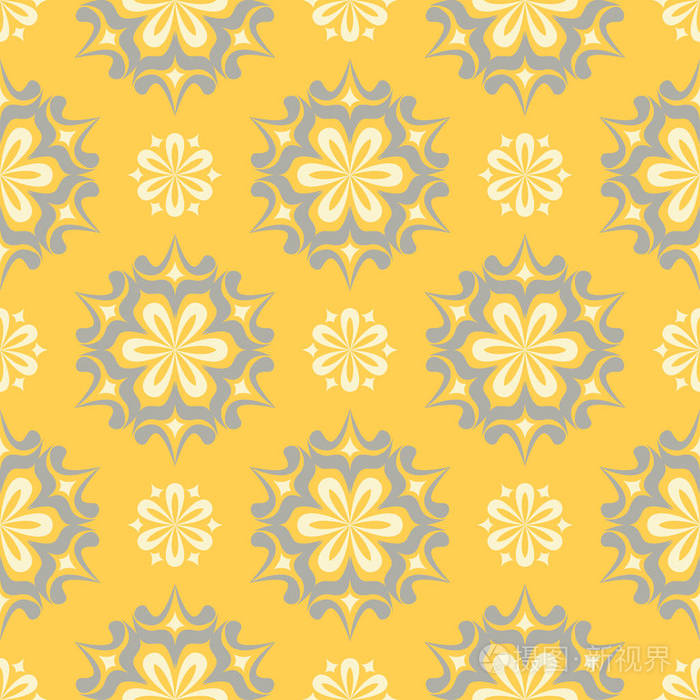 无缝的花卉图案。明亮的黄色背景与花设计为墙纸纺织品和织品