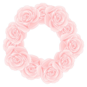 美丽的粉红色玫瑰花环罗莎孤立的白色背景。情人节。矢量插图