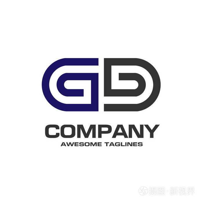 创意首字母 gd 几何业务标志设计模板, 字母 g 和 d 徽标概念