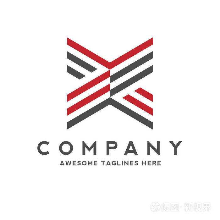 具有几何三条徽标概念的创意大写字母 x