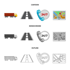 围绕时钟, 道路, 卡车, 太平绅士. Loqistic, 集合图标在卡通, 轮廓, 单色风格矢量符号股票插画网站