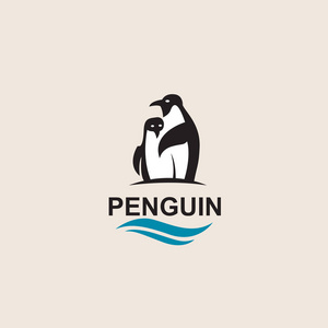 黑企鹅鸟图标与海浪隔绝